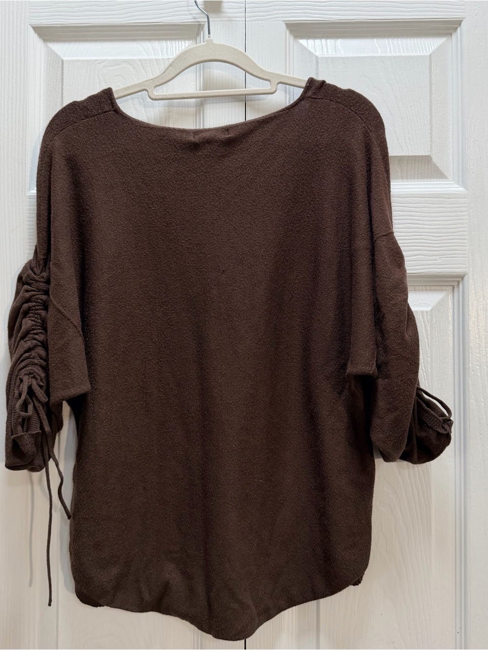 Max Studio Brown Ruched Drawstring Sleeve Top – Size M - Picture 2 of 7